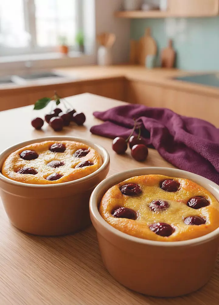 Clafoutis aux fruits en portions individuelles enrichi en protéines et en calories.